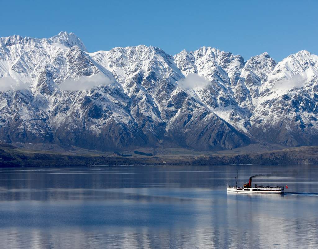 TSS Earnslaw on Lake Wakatipu in winter