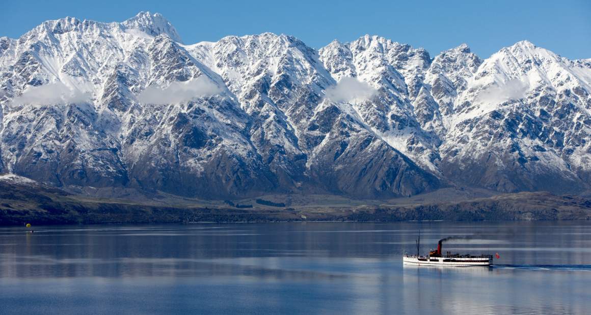 TSS Earnslaw on Lake Wakatipu in winter